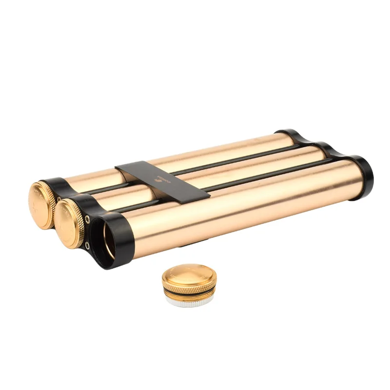 

COHIBA Gold Metal Travel Cigar Holder 3 Tube Humidor With Humidifier