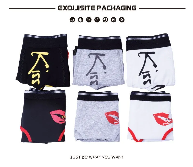 2017 New Couple Cotton Underwear Men Boxer Shorts and Women Briefs Red Lips Print Japanese Style Underpants for Couple (3)