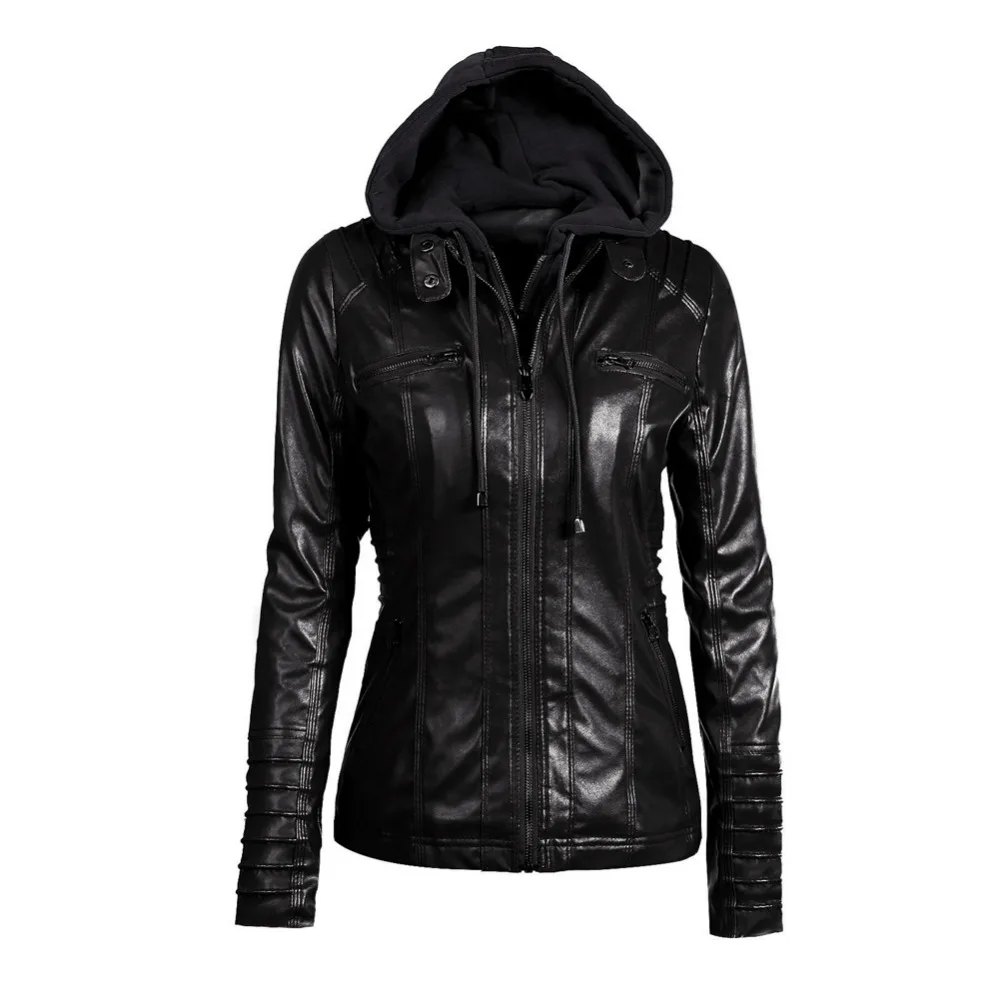 

5XL 6XL 7XL Plus Size Womens Clothing 2019 Winter Faux Leather Hooded Jacket Zippered Hoodie Parkas Slim Motorcycle Jacket Coat