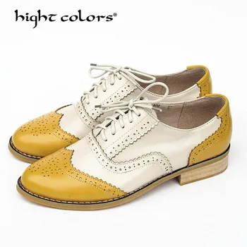 

2019 Women's Leather Perforated Lace-up Oxfords Shoes For Women Wingtip Multicolor Brougue for Women Handmade Shoes H303