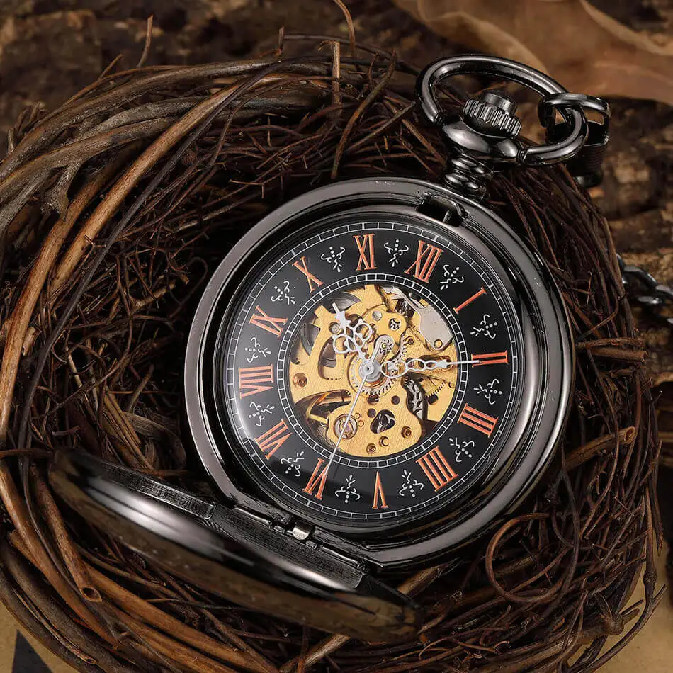 Серебряные увеличительные прозрачные Механические карманные часы Fob цепи Скелет стимпанк ручным заводом механические часы для мужчин