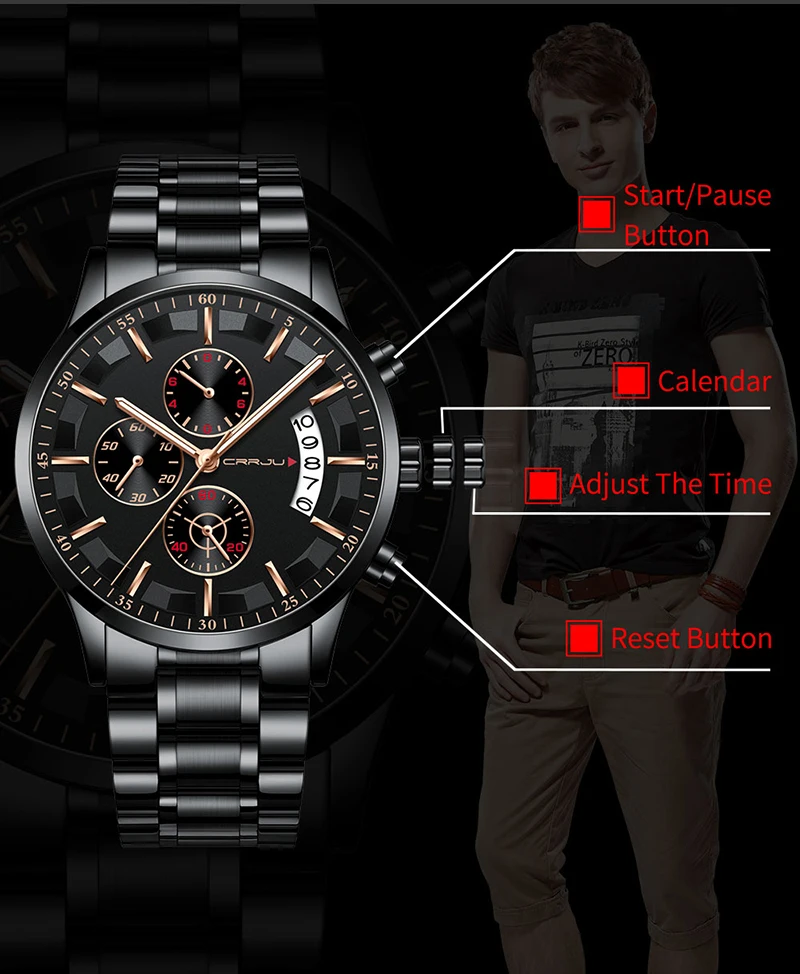 Relogio Masculino 2019 Mens Watches Top Brand Luxury Crrju New Fashion Business Chronograph Black Male Wristwatch Men Watch 2019 (4)