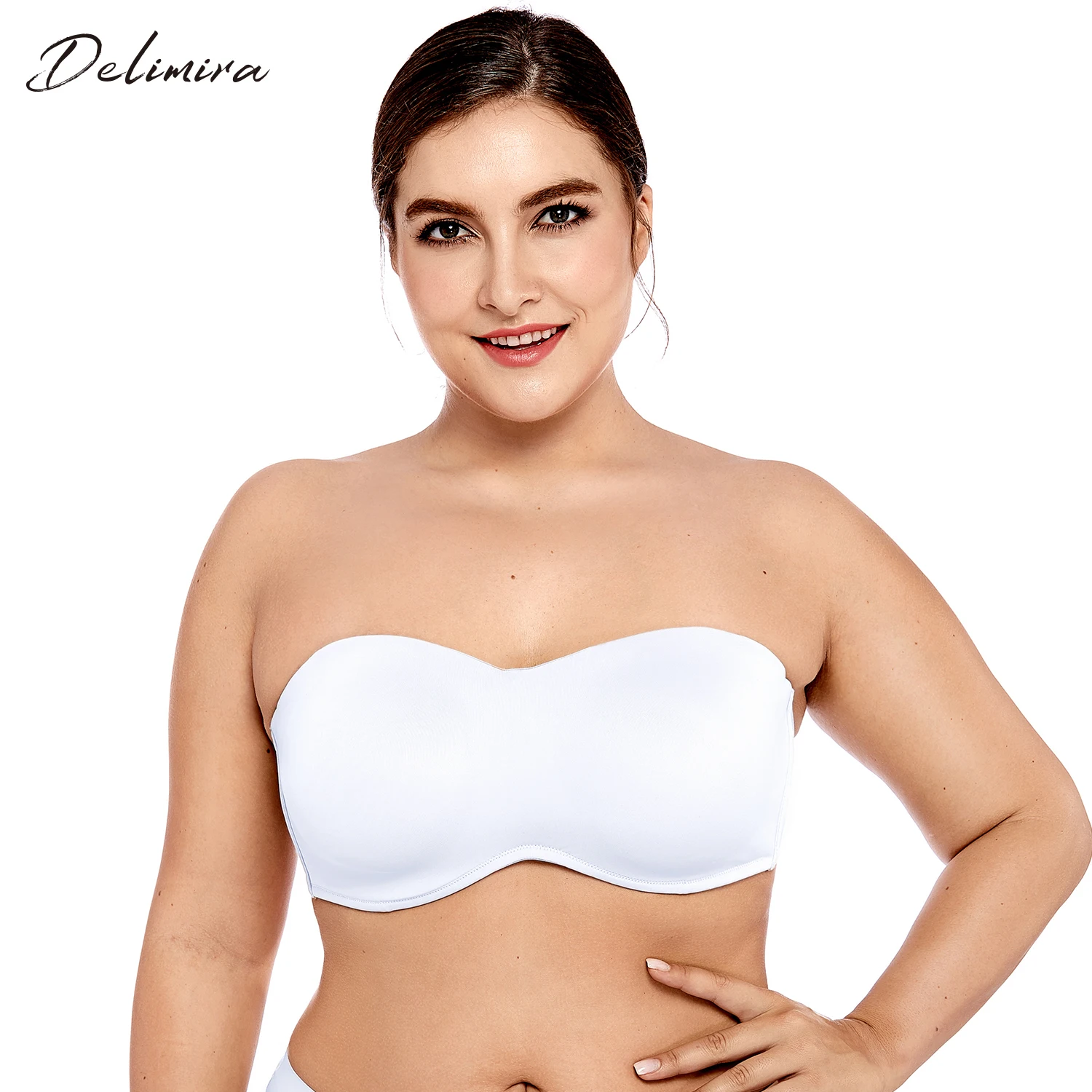  Delimira Women's Plus Size Smooth Seamless Invisible Full Coverage Underwire Minimizer Strapless Br
