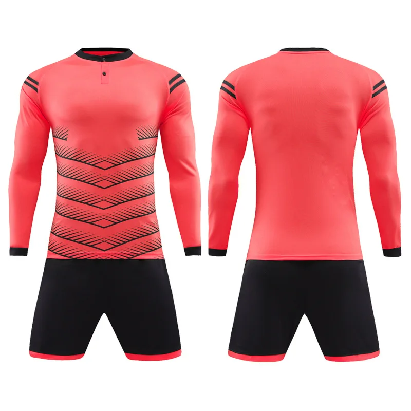 Новые футбольные комплекты с длинным рукавом и принтом на заказ для мужчин и мальчиков, детские футбольные майки, комплект, командные спортивные тренировочные костюмы, форма вратаря - Цвет: rose red