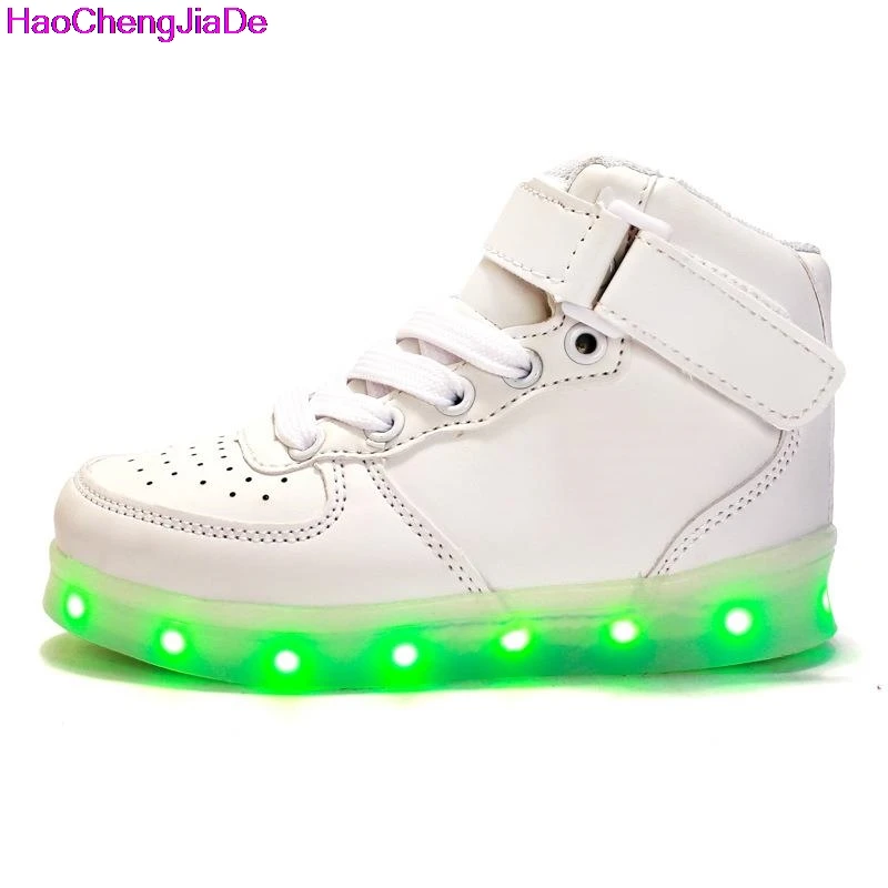 

HaoChengJiaDe Led Luminous Sneakers Girl Boys Casual Children Shoe High Glowing With Recharge Lights Up Simulation Sole For Kids