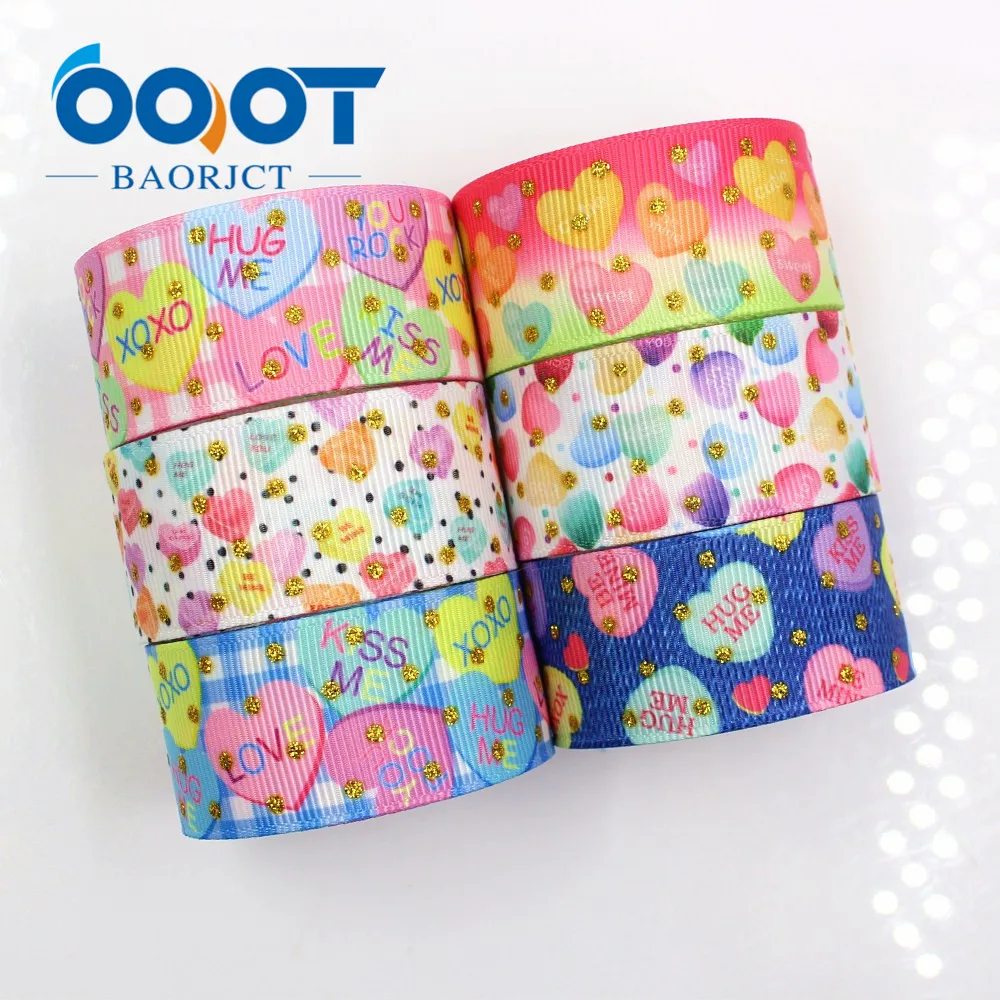 

OOOT BAORJCT G-18808-878,10 yards 25 mm golden glitter printed grosgrain ribbon DIY headdress wedding gift packaging material