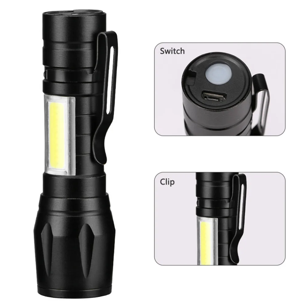 2019 mini riding waterproof flashlight zoom XPE Q5 core LED pocket clip 14500AA flashlight light usb rechargeable light 40J19 (8)