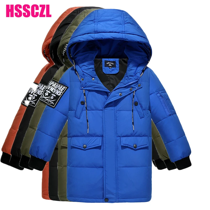 

HSSCZL boys duck down jackets 2018 new winter thicken big boy down coats hooded collar overcoat outerwear children clothes