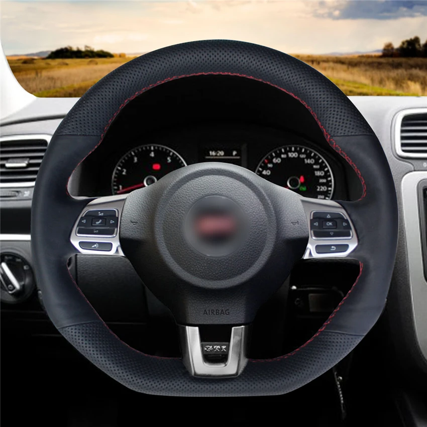 Чехол на руль из искусственной кожи прошитый вручную для Golf 6 GTI MK6 VW Polo Scirocco R Passat CC