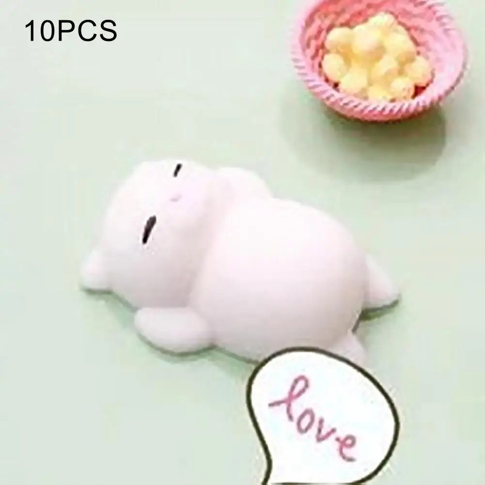 10pcs/pack HOT Lazy Sleep Cat Phone Straps Accessories Mini Mochi Cute Animals Squishy Toys Soft Squeeze Kid Toy Fun Joke Gift - Цвет: C