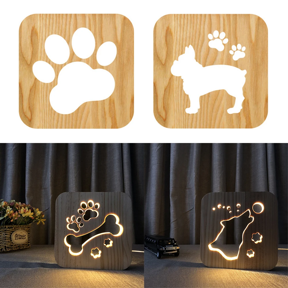 Светодиодный креативный USB ночник деревянная собачья лапа голова Волка лампа Декор для детских комнат теплый свет настольная лампа для детей подарок лампы