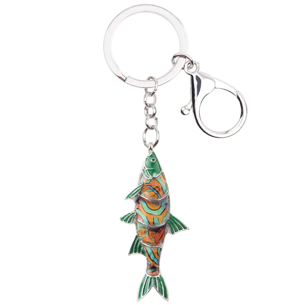 Bonsny эмаль пресноводный брелок рыба кольцо для ключей с сумочкой сумка Шарм брелок аксессуары Мода океан животное ювелирные изделия для женщин