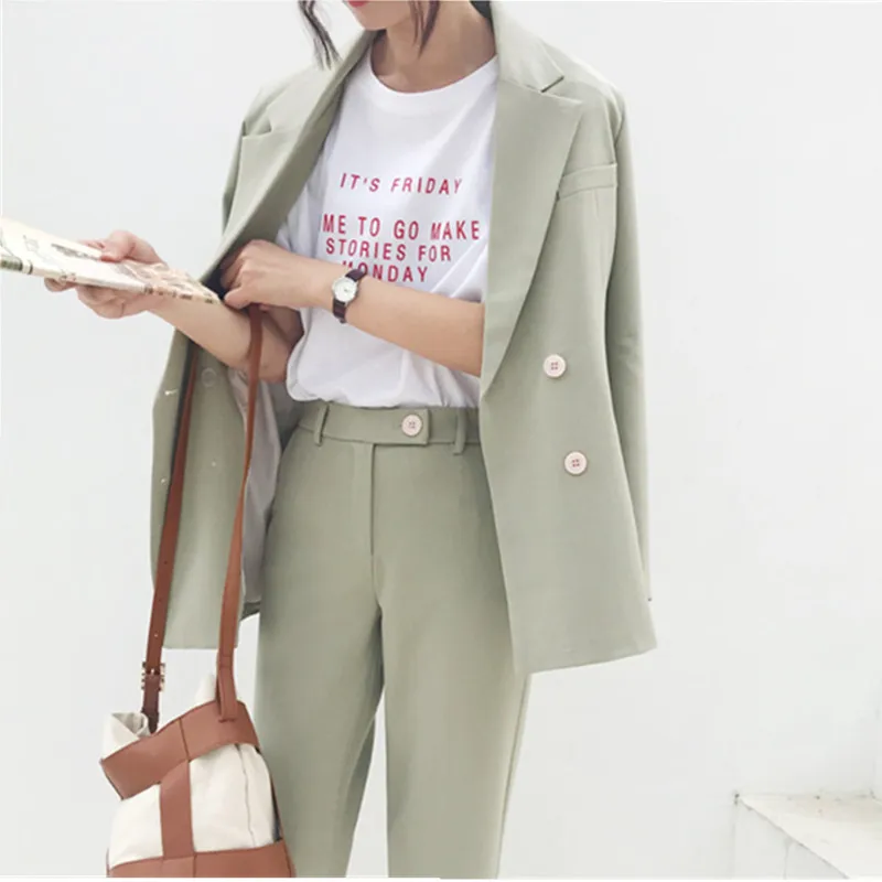 2019 New Spring High Quality Women Notched Collar Blazer Jacket+Two-Piece Casual Lady Pant Suits