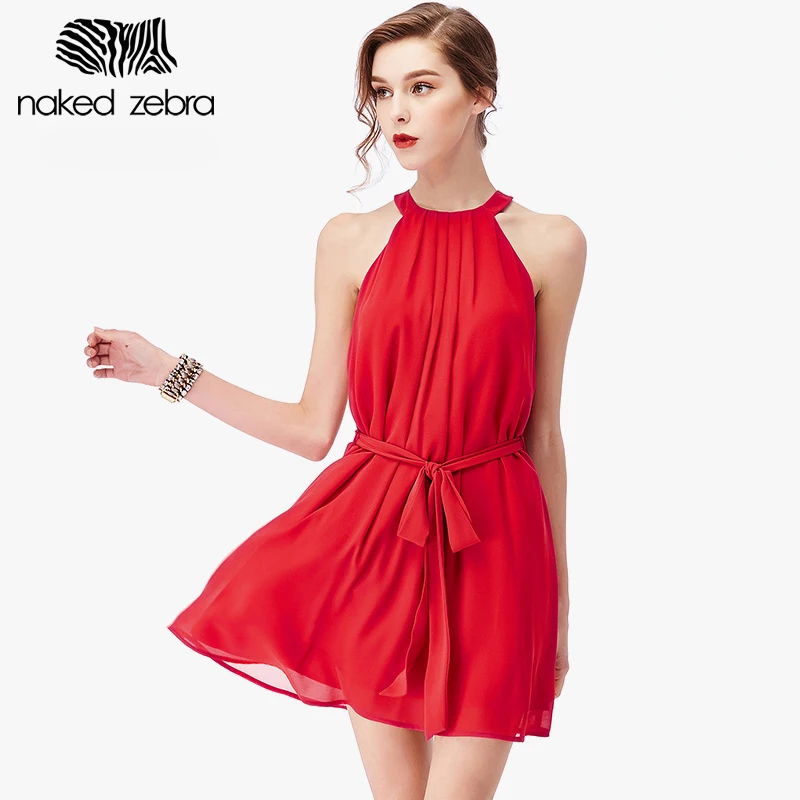 Wholesale NAKED ZEBRA 2016 Summer Cute Halter Dress Creative Design High Quality Chiffon Sleeveless Dress Holiday Short Backless Sundress Buy Cheap NAKED ZEBRA 2016 Summer Cute Halter Dress Creative Design High Quality Chiffon Sleeveless Dress Holiday Short Backless Sundress