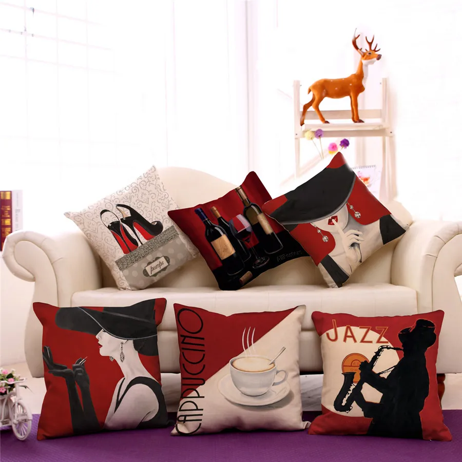

ZXZXOON Party girl red wine home textile pillow decorative cover blend cotton linen cushioin cover for sofa home almofadas