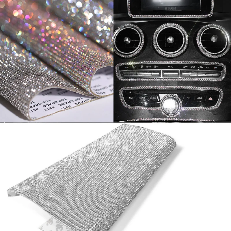 DIY Car Decoration Sticker Bling Crystal Rhinestone Car Stickers for  License Plate Frame Emblem Door Handle Indoor Dashboard