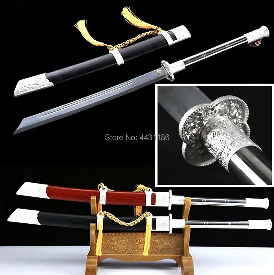 Kangxi император лошадиный меч Китайский меч катана клинок из марганцевой стали Острый срез бамбук/сталь Ручка