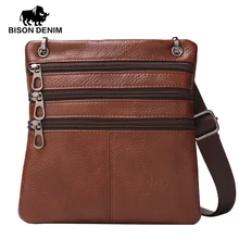 BISON DENIM Marke Aus Echtem Leder Crossbody-tasche für männer Dünne silm Vintage Umhängetasche Personalisierte kleine minitasche männer geschenk
