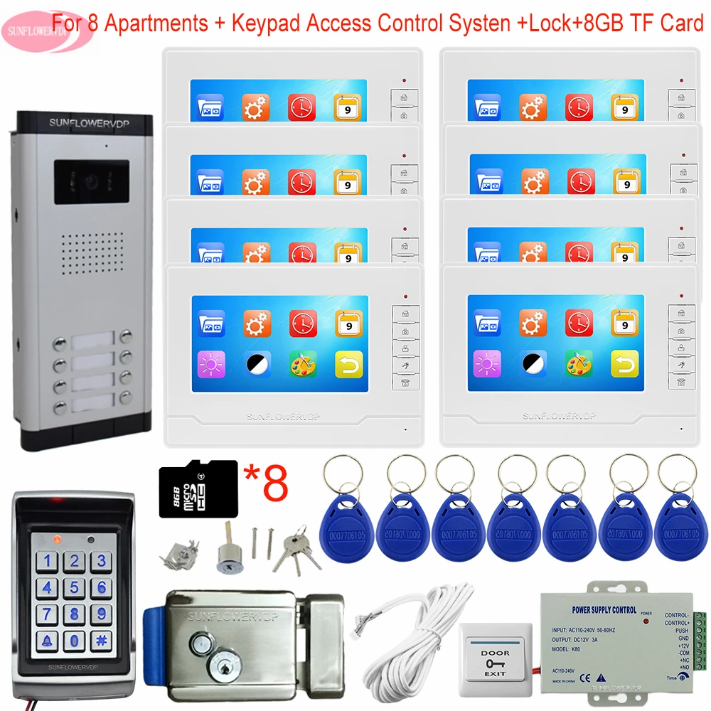 7\ Video Intercom With Recording + 8GB TF Card Keypad Access Control Doorbell Intercom on 8 Buttons Door Video +Electronic Lock 7\ Video Intercom With Recording + 8GB TF Card Keypad Access Control Doorbell Intercom on 8 Buttons Door Video +Electronic Lock