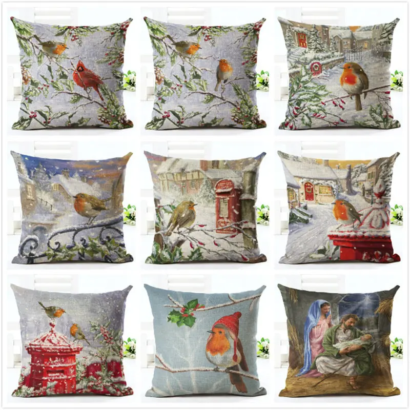 

New Year Christmas Decor For Home Adornos De Navidad Home Decoration Accessories Natal Snow Christmas New Bird Cushion Cover