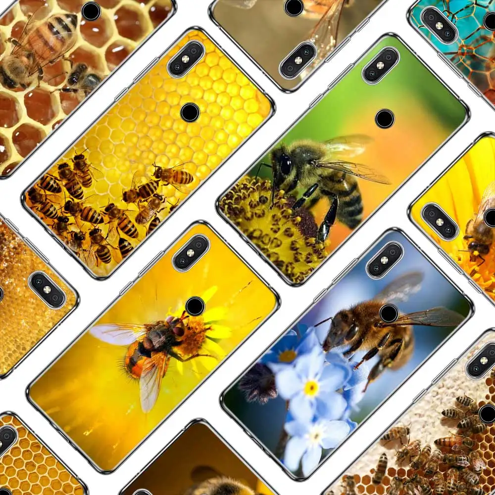 

Transparent Soft Silicone Phone Case Golden honeycomb honey bee for Xiaomi A1 A2 8 F1 Redmi S2 Note 4X 5 6 5A 6A Pro Lite Plus