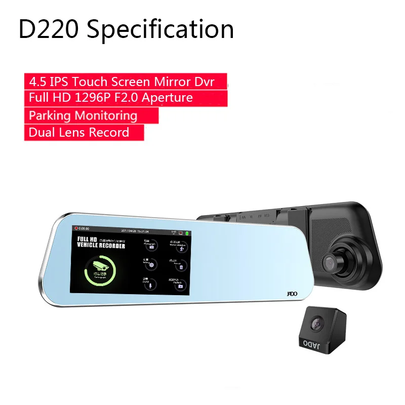 JADO D220 Car Dvr 4.5 Touch Screen Full HD 1296P/1080P Car Dvrs Dual lens camera registrar dash cam Video Recorder Night Vision