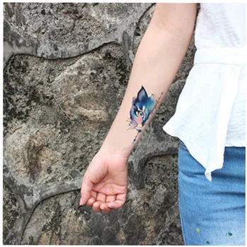 

Water Transfer fake tattoo sticker blue half face cat tattoo Waterproof Temporary Tatto flash tatoo for woman man kids