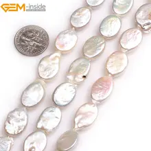 Жемчужные бусины из натурального белого овального пресноводного культивированного жемчуга для изготовления ювелирных изделий 15 дюймов DIY