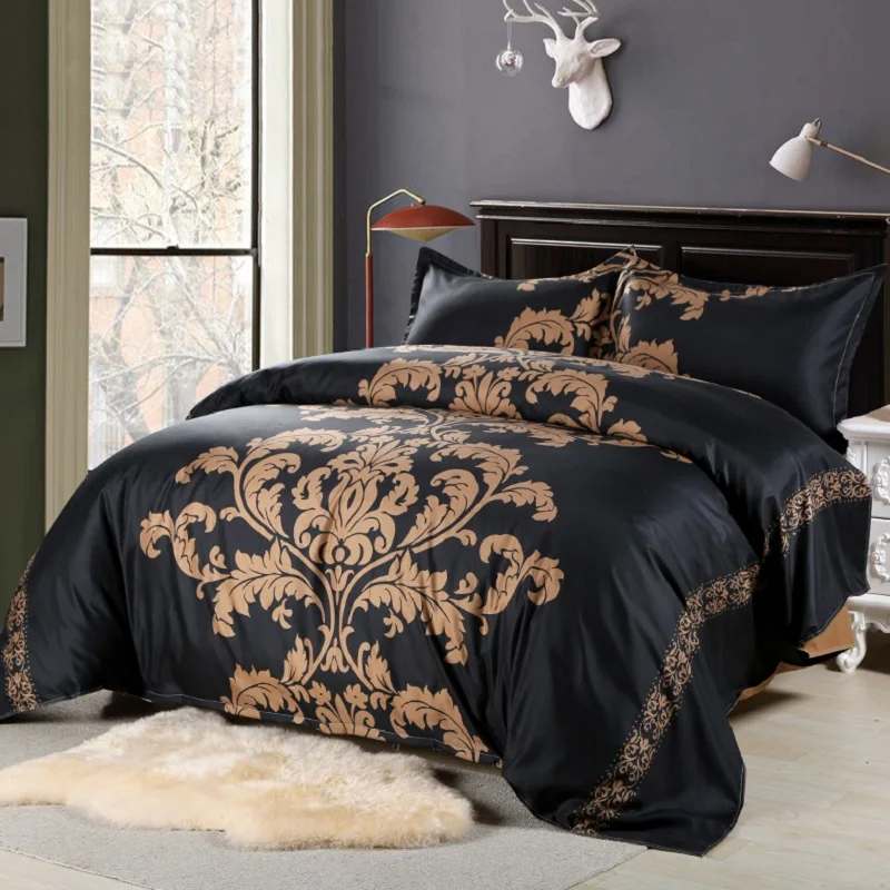 

Black Brown Color Duvet Cover 228*228cm Two Pillowcases 51*67cm Three Pieces Home Bedding Set No Bed Sheet Quilt Cover Set 3pcs