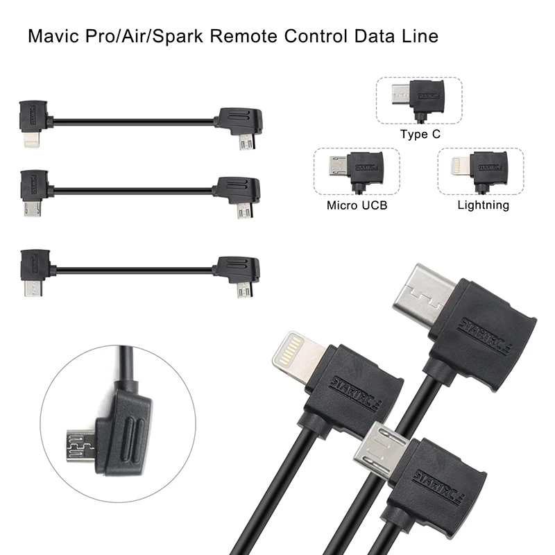 Кабель Micro USB для передачи данных Lightning/Micro Type C контроллеров DJI mavic air/mavic mini iPhone iPad