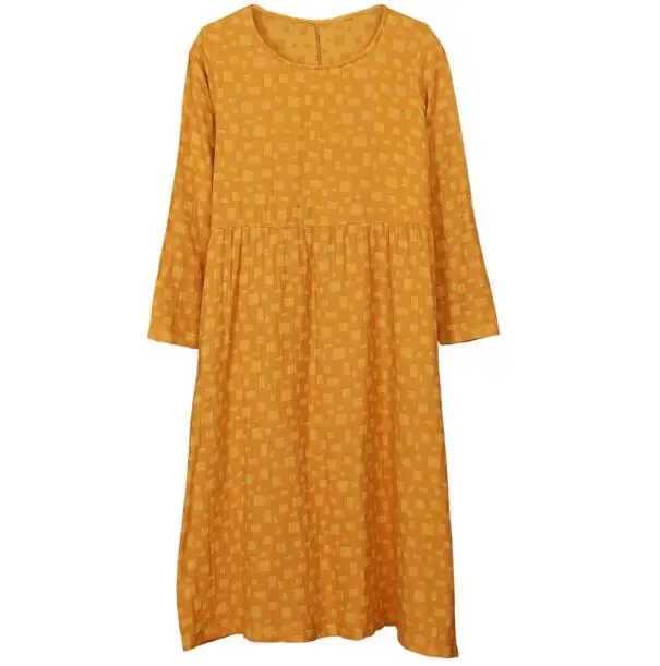Жаккардовое однотонное платье с длинными рукавами из хлопка и льна|linen dress|cotton linen