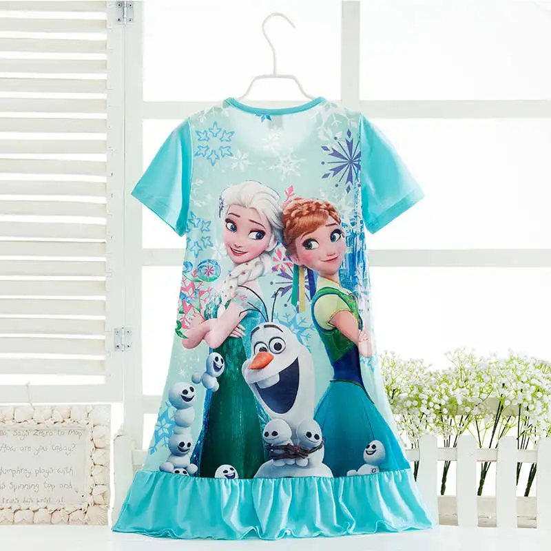 Disney princess summer night dress children pajama children home clothing baby cartoon Frozen Elsa nightgown girl sleepwear robe - Цвет: 7