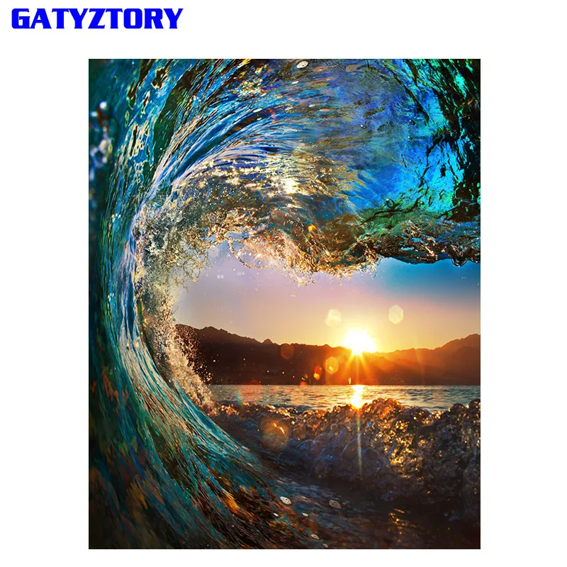 Frameless Sunset Wave Diy Painting By Numbers Landscape Modern Wall Calligraphy Painting Acrylic Paint For Home Decor 40x50cm живопись diy digital painting diy 30 40
