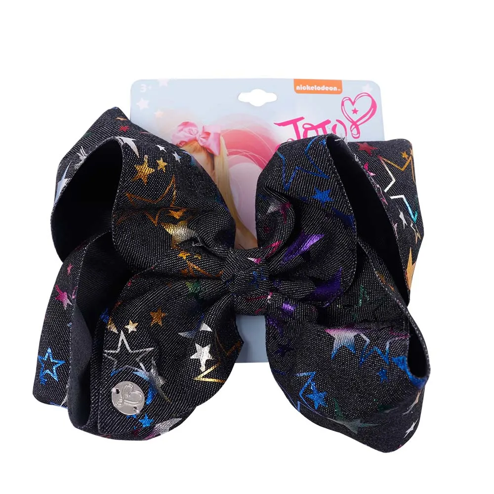 8'' Denim Fabric Hair Bow Knotted Star Print Ribbon Tie With Alligator Clip For Girls Kids Daily Accessories | Аксессуары для