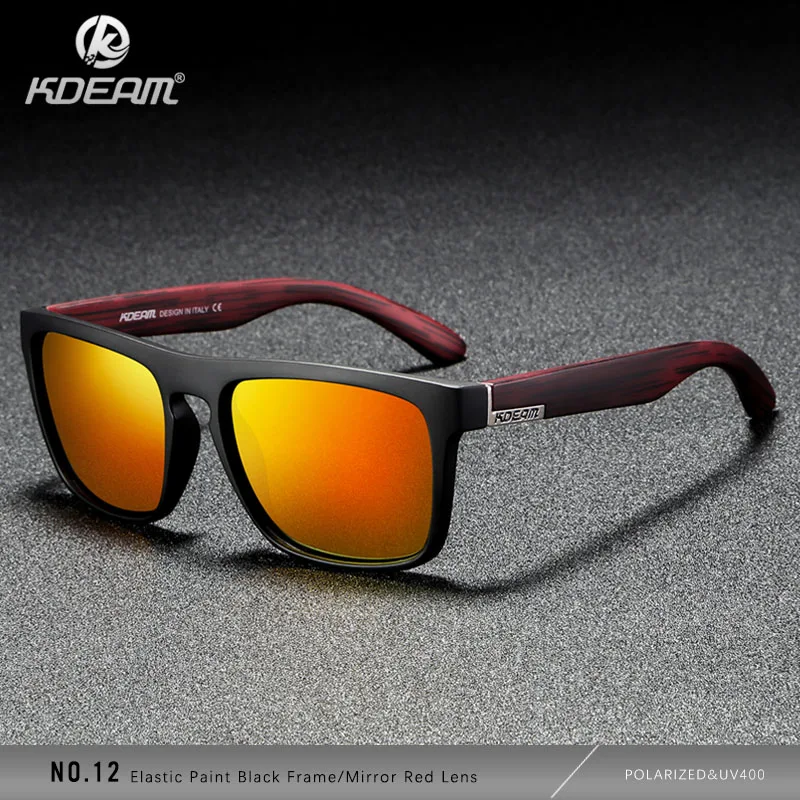 KDEAM, поляризационные дизайнерские Квадратные Солнцезащитные очки для мужчин или женщин, упругая краска, оправа, зеркальные солнцезащитные очки, 17 цветов - Цвет линз: C12