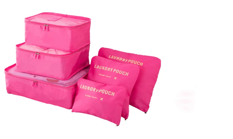 6 шт. нейлоновая Упаковка Куб дорожная сумка система прочная 6 шт. набор большой емкости сумки унисекс Одежда Сортировка организовать - Цвет: rose red storage bag