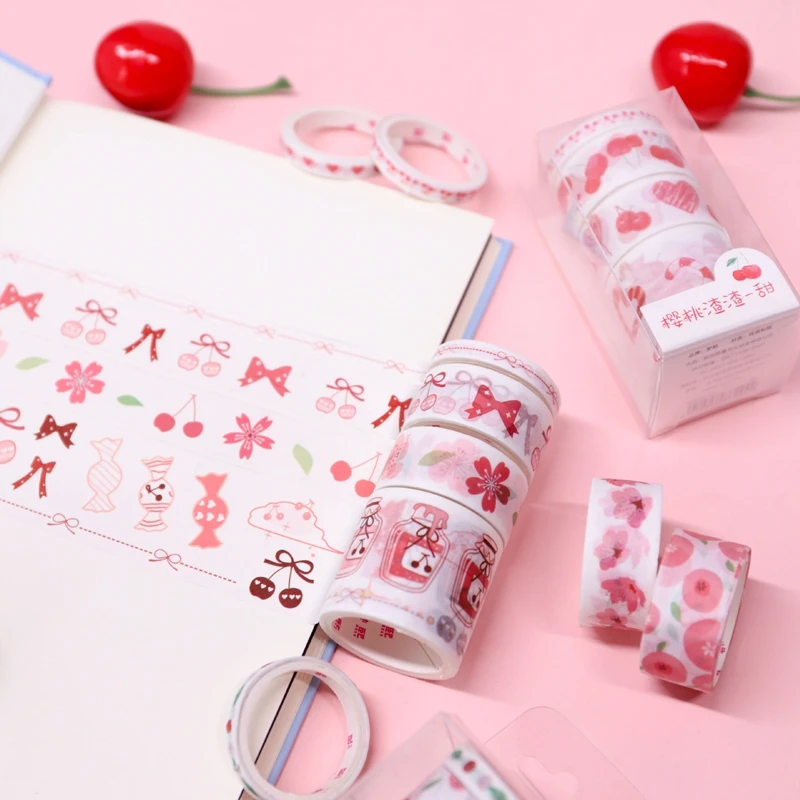 

4Roll/set Kawaii Cherry Series Decorative Adhesive Tape Washi Tape DIY Scrapbooking Masking Tape School Office Supply