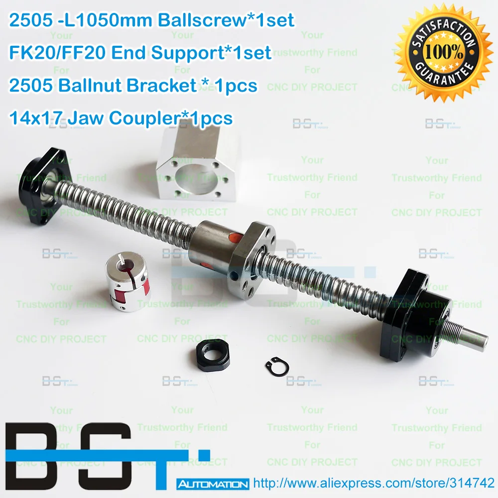 RM2505 1050mm Ball Screw Rolled ballscrew +SFU2505 nut +2505 Nut Bracket+ FK20 FF20 Support Bearing + 14x17mm Motor Coupler | Инструменты