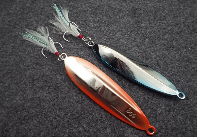 60g 94.7mm Long Shot Metal Fishing Lure Sea Monster Tackle Hard Spoon Bait with Feather