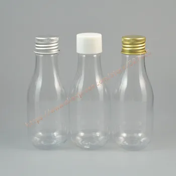 

100ml clear pear shaped PET bottle with white PP lid/silver/gold aluminum lid.oil/liquid/moisturizer/facial water container