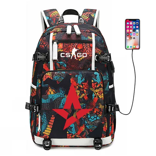 CS GO FNATIC Virtus рюкзак USB порт рюкзак сумка Змеиный узор Подростковая Студенческая школьная сумка дорожная сумка для ноутбука - Цвет: Style 1