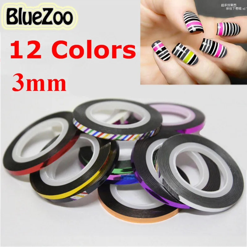 BlueZoo 1 Pc 3mm New Nail Rolls Striping Tape Line Metallic Nail Art