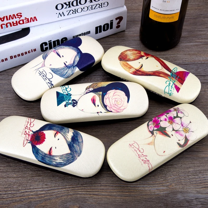 

Personality Creativity Girl Classical Oriental Beauty Student Glasses Box Metal Leather Eyeglasses Case for Nearsightedness