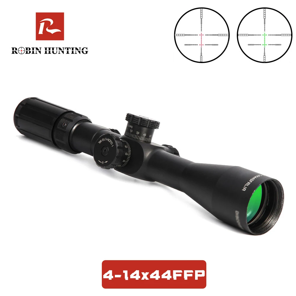 

4-14x44 FFP Tactical Optics Sight Hunting Riflescope Airsoft Air Gun Red Green Dot Scopes With Red Laser Fit Rail Mounts
