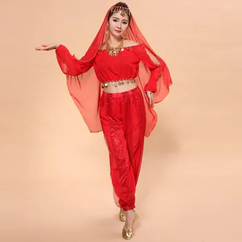 

Indian Jewelry Bellydance Costume Set Woman 2 Pieces Pants Belly Dance Female Bolero Carnival Adult Costumes Glitter On Face cg