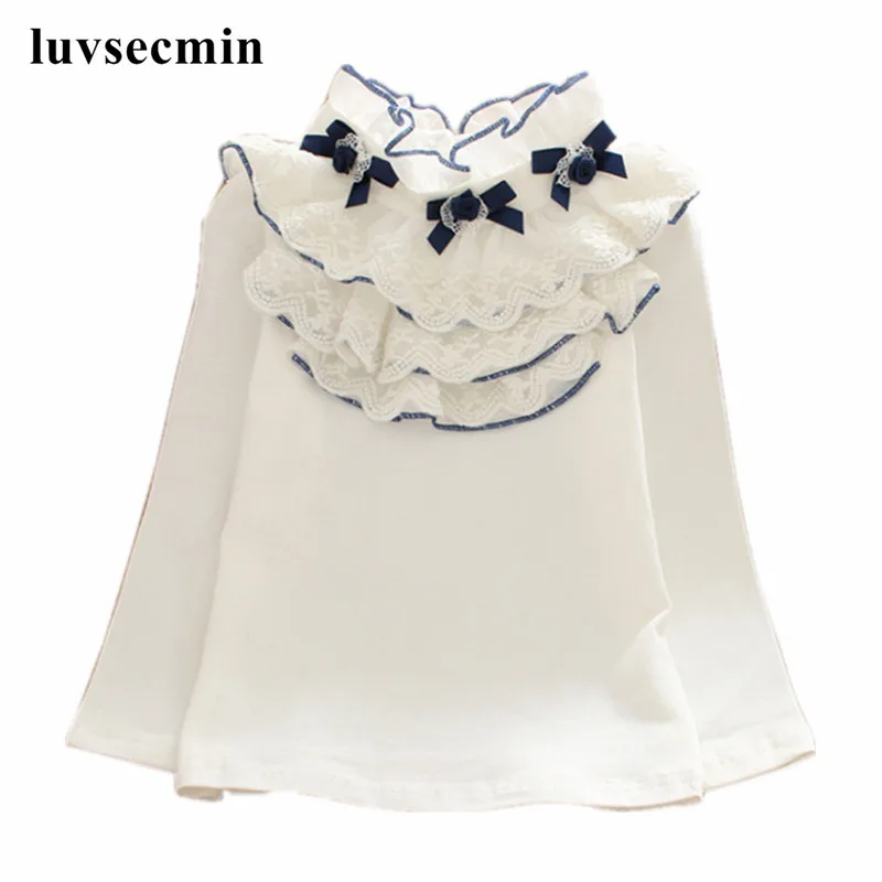 

18M-14Y 2016 Autumn White Lace Long Sleeve Girls Tops And Blouses School Girl Blouse Shirt for Children Kids Teenagers JW0257B