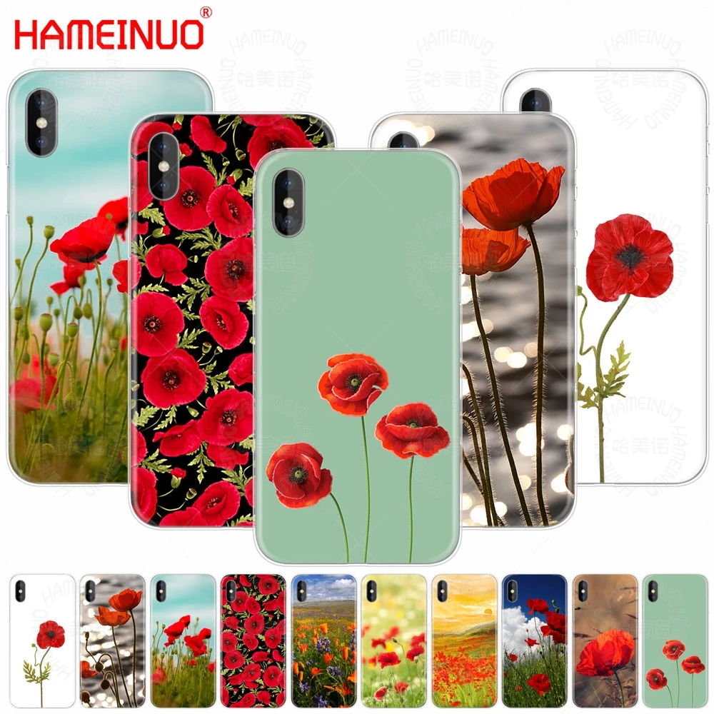 Hameinuo Papaveri Rossi Su Black Style Cell Phone Case Cover Per Iphone X 8 7 6 4 4 S 5 5 S Se 5C 6 S Plus