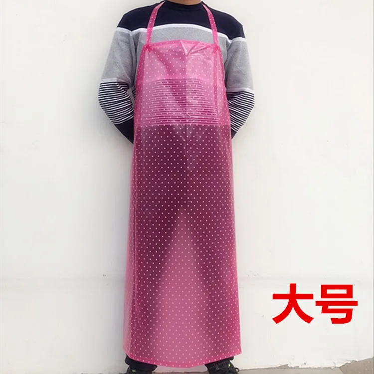 Waterproof transparent apron thickening kitchen canteen aquatic factory female simple long and durable pvc aprons - Цвет: pink-l