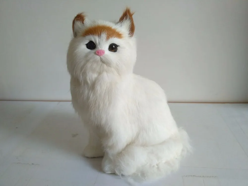 simulation white cat with yellow head model,polyethylene&furs 13x8x21cm