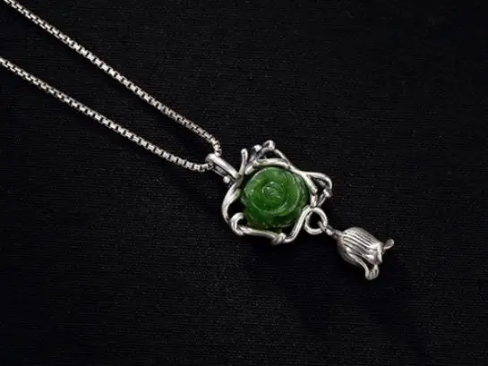 

Sterling S925 925 silver Necklace Nephrite rose pendant charm for woman sweater chain